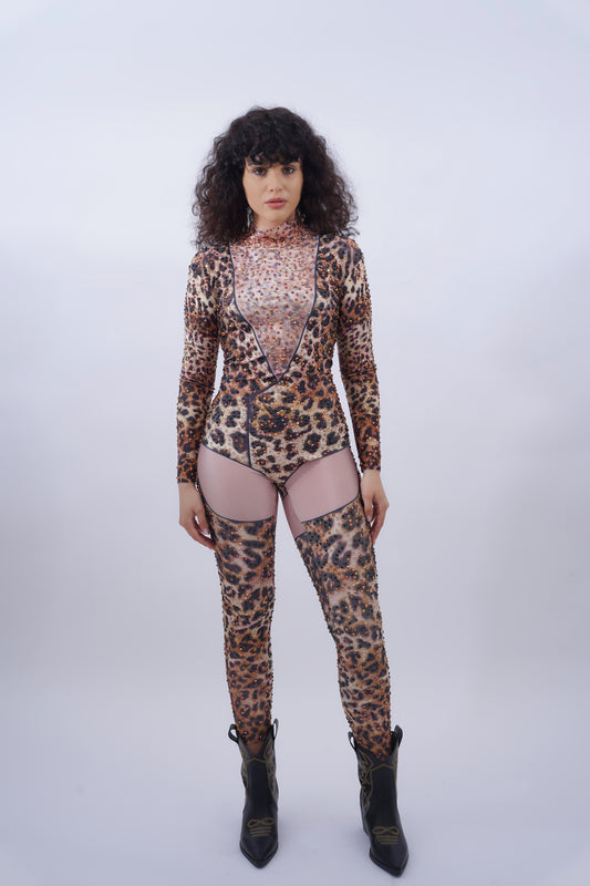 Sheer Look Leopard Print Luxe Bodysuit